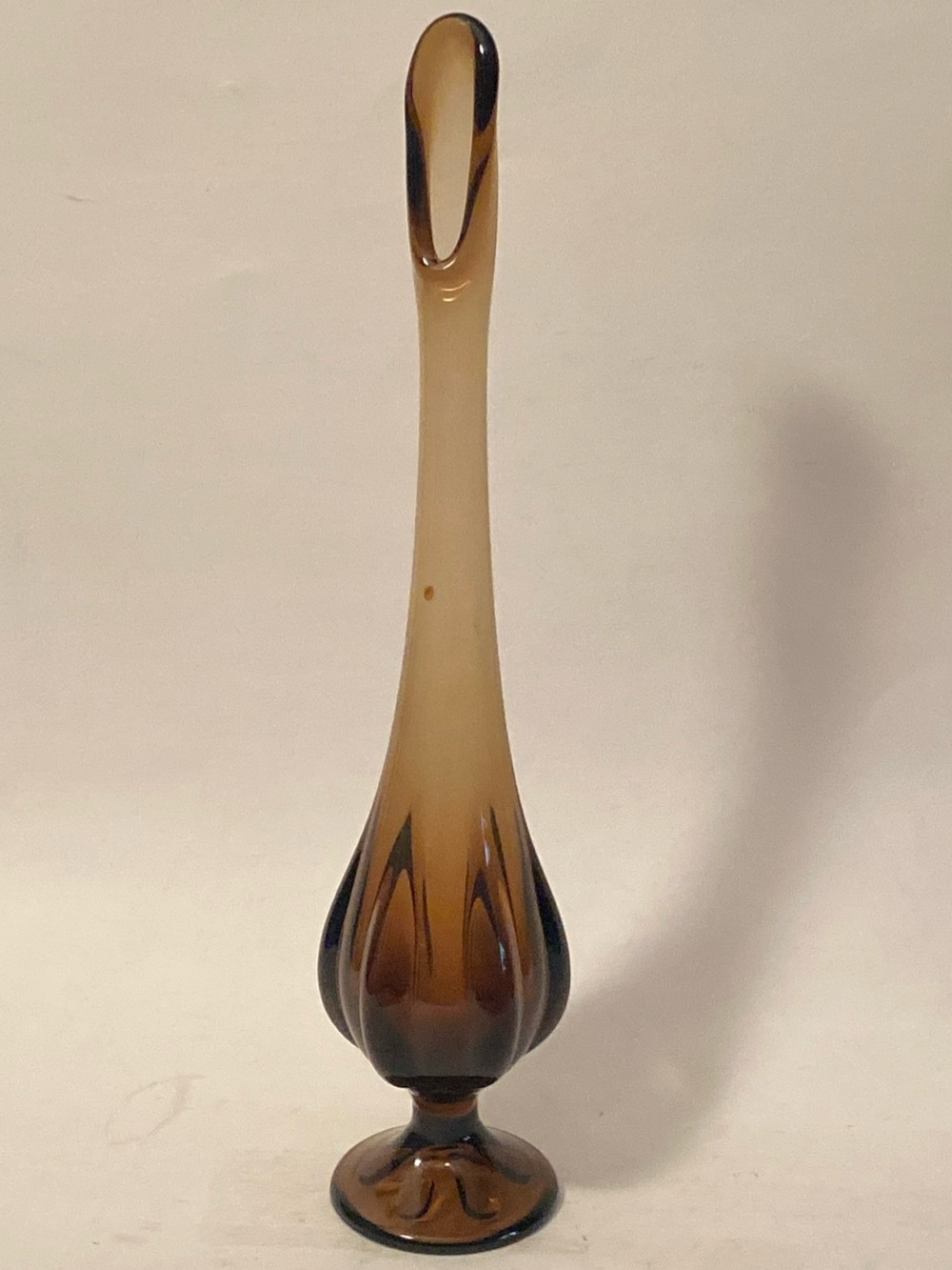 VTG Viking 6-Petal Smokey Brown Swung Glass Vase 12.75" Tall MCM